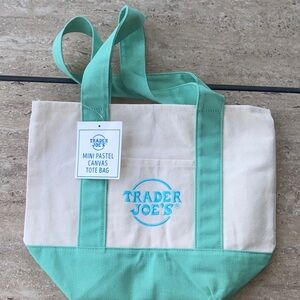Trader Joe's Mint & Cream Mini Canvas Tote. The Pastel colors